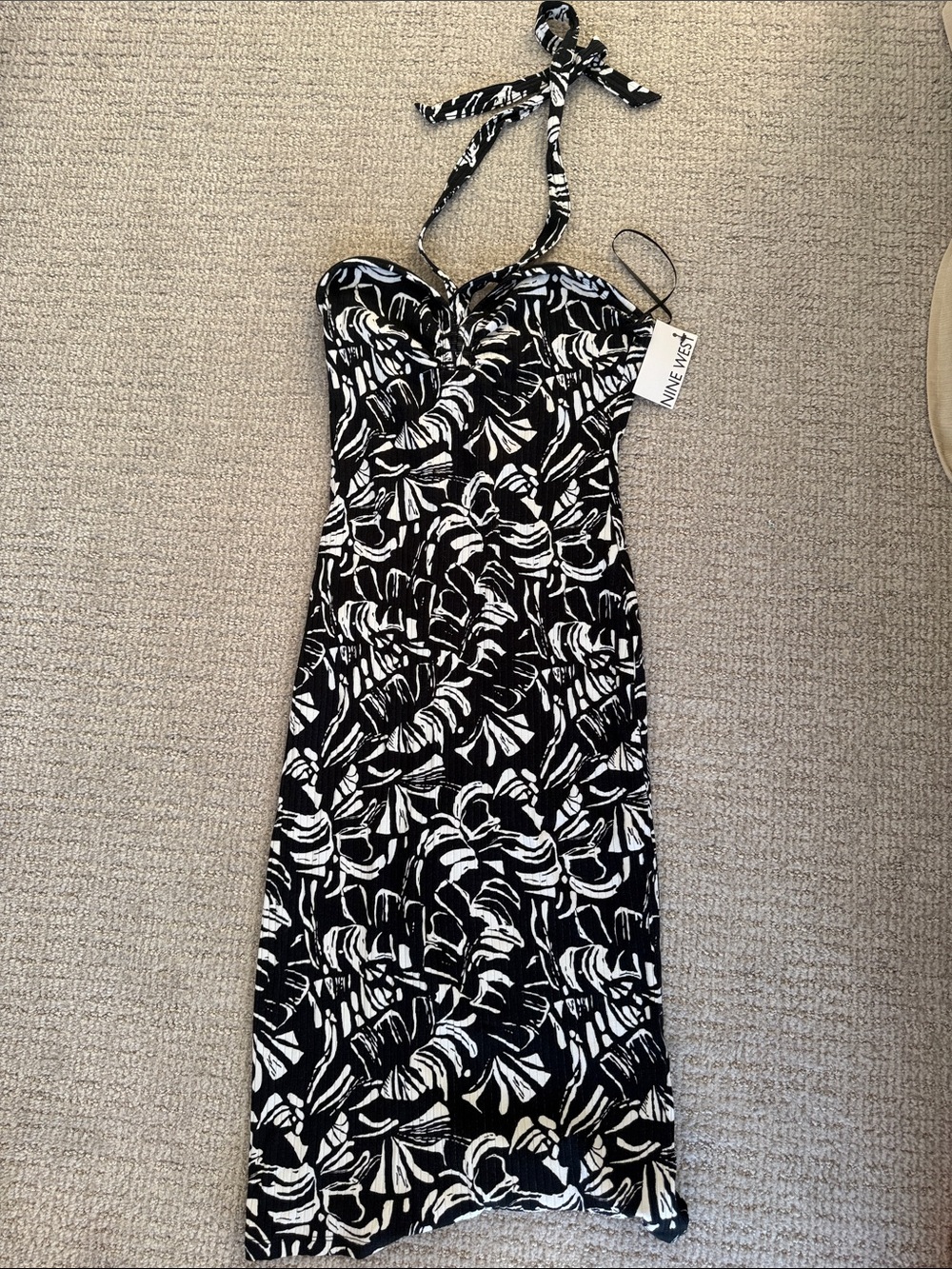 Nine West Black & White Strapless Halter Maxi Dress